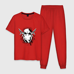 Пижама хлопковая мужская Череп с винтовками, цвет: красный