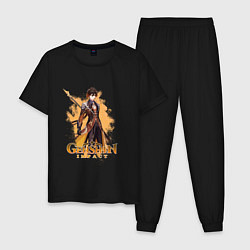 Пижама хлопковая мужская Чжун Ли Zhongli Genshin Impact, цвет: черный