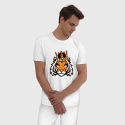 Пижама хлопковая мужская Тигр в короне Tiger in crown, цвет: белый — фото 2