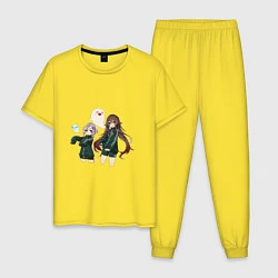 Пижама хлопковая мужская Ху Тао и Ци Ци играют в кальмара, цвет: желтый