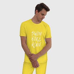 Пижама хлопковая мужская SWIM BIKE RUN цвета желтый — фото 2