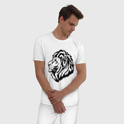 Пижама хлопковая мужская Лев в наушниках, цвет: белый — фото 2