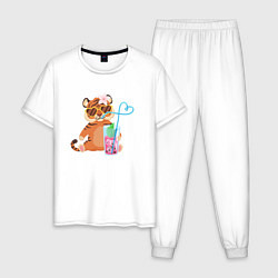 Пижама хлопковая мужская Тигренок релакс 2022, цвет: белый
