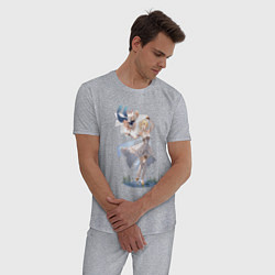Пижама хлопковая мужская Люмин и Паймон на отдыхе, цвет: меланж — фото 2