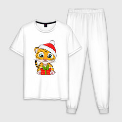 Пижама хлопковая мужская Маленький тигренок 2022 с подарком, цвет: белый