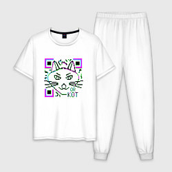 Пижама хлопковая мужская QR-Кот 3D, цвет: белый