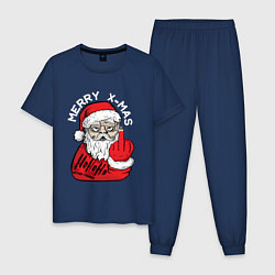 Пижама хлопковая мужская Плохой санта Merry x-mas, цвет: тёмно-синий
