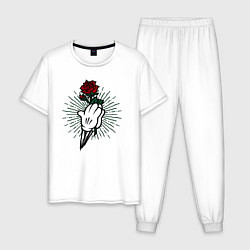 Пижама хлопковая мужская Роза в руках, цвет: белый