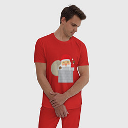 Пижама хлопковая мужская Дед Мороз в трубе, цвет: красный — фото 2