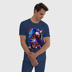 Пижама хлопковая мужская ARCANE LOL JINX FACE LEAGUE OF LEGENDS, цвет: тёмно-синий — фото 2