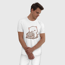 Пижама хлопковая мужская Котики играют 02, цвет: белый — фото 2
