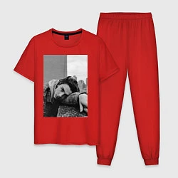 Пижама хлопковая мужская Шаламе черно белое фото на фоне города, цвет: красный