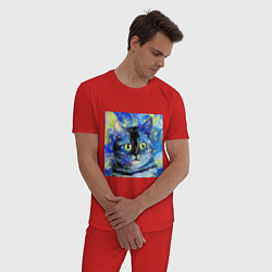 Пижама хлопковая мужская Кот ван Гога Настроение, цвет: красный — фото 2
