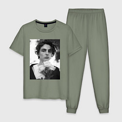 Пижама хлопковая мужская Timothee Chalamet с розами, цвет: авокадо