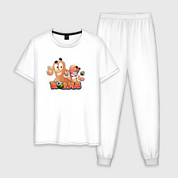 Пижама хлопковая мужская Червячки Worms, цвет: белый