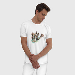 Пижама хлопковая мужская Котик нападает, цвет: белый — фото 2