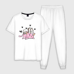 Пижама хлопковая мужская Котик с пандочками, цвет: белый