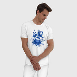 Пижама хлопковая мужская Голубой орнамент Гжель, цвет: белый — фото 2