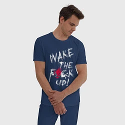 Пижама хлопковая мужская WAKE THE F*CK UP! CYBERPUNK КИБЕРПАНК, цвет: тёмно-синий — фото 2