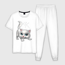 Пижама хлопковая мужская Маленькая прелестная кошечка, цвет: белый