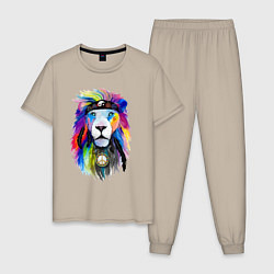 Пижама хлопковая мужская Color lion! Neon!, цвет: миндальный