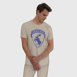 Пижама хлопковая мужская VOLVO логотип синий, цвет: миндальный — фото 2