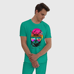 Пижама хлопковая мужская Котэ на релаксе, цвет: зеленый — фото 2