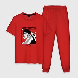 Пижама хлопковая мужская Ван-Пис, Луффи Luffy, цвет: красный