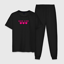 Пижама хлопковая мужская Game over розовый текст, цвет: черный