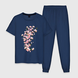Пижама хлопковая мужская Весна Цветущая сакура Japan, цвет: тёмно-синий