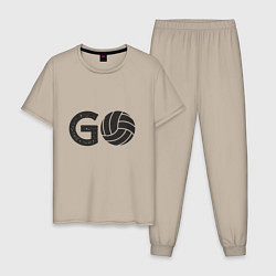 Пижама хлопковая мужская Go Volleyball, цвет: миндальный