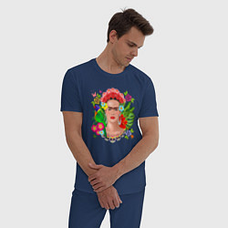 Пижама хлопковая мужская Фрида Кало Мексика Художник Феминист, цвет: тёмно-синий — фото 2
