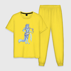 Пижама хлопковая мужская Водолей, лиса фурри, цвет: желтый