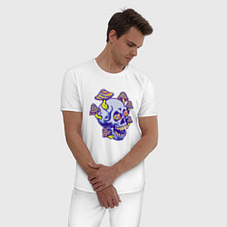 Пижама хлопковая мужская Mushrooms & Skull, цвет: белый — фото 2