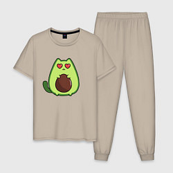 Пижама хлопковая мужская Avo cat o влюбился, цвет: миндальный