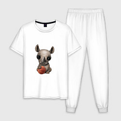 Пижама хлопковая мужская Баскетбол - Носорог, цвет: белый