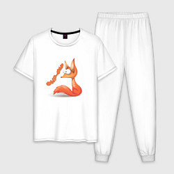 Пижама хлопковая мужская Лисичка фыр фыр, цвет: белый