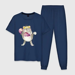 Пижама хлопковая мужская Плюшевый кот-боксер, цвет: тёмно-синий