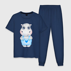 Пижама хлопковая мужская Бегемотик-мальчик, цвет: тёмно-синий