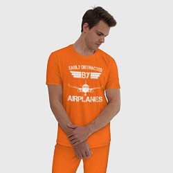 Пижама хлопковая мужская Легко отвлекается на самолеты цвета оранжевый — фото 2
