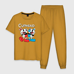 Пижама хлопковая мужская Cuphead Чашечки, цвет: горчичный