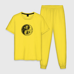 Пижама хлопковая мужская Инь-яньцветок, цвет: желтый