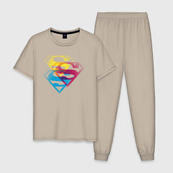 Пижама хлопковая мужская Лого Супермена, цвет: миндальный