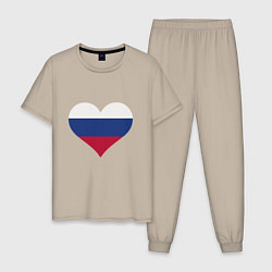 Пижама хлопковая мужская Сердце - Россия, цвет: миндальный