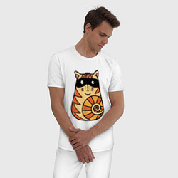 Пижама хлопковая мужская Кот в черной маске, цвет: белый — фото 2