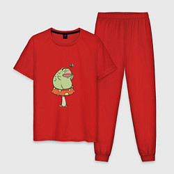 Пижама хлопковая мужская ЛЯГУШКА НА МУХОМОРЕ, цвет: красный