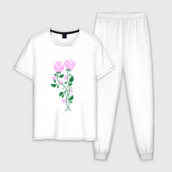Пижама хлопковая мужская Влюблённые розы, цвет: белый