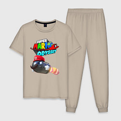 Пижама хлопковая мужская Super Mario Odyssey Bullet Bill Nintendo, цвет: миндальный