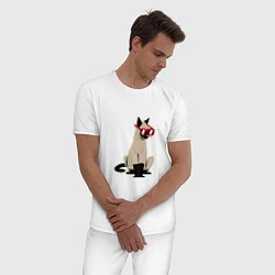 Пижама хлопковая мужская КОТ И ОЧКИ, цвет: белый — фото 2