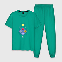 Пижама хлопковая мужская АБСТРАКЦИЯ СОЛНЦЕ И ЛУНА, цвет: зеленый